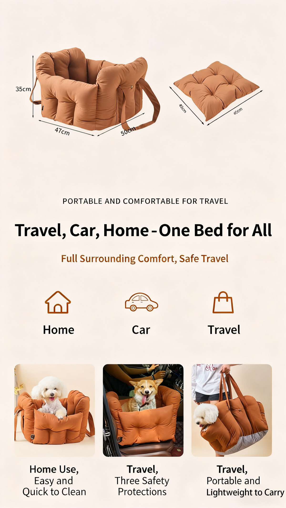 Multi-Purpose Portable Pet Car Bed